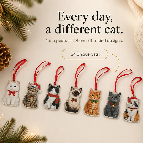 Komavic Cat Advent Calendar with 24 Christmas Ornaments for Cat Lovers