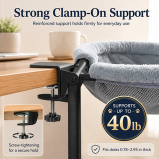 Komavic Desk-Mounted Cat Bed for Home Offices - Space-Saving Clamp-On Cat Hammock