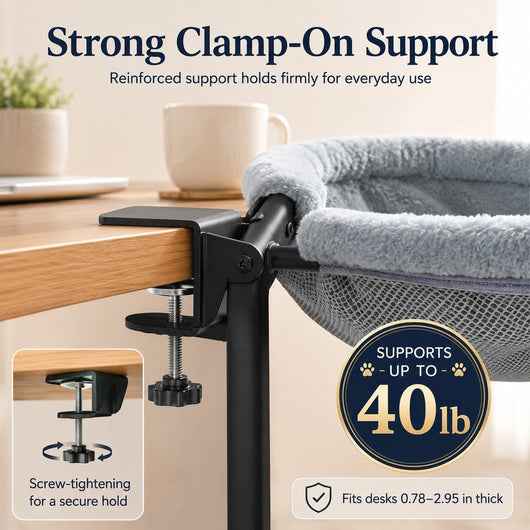 Komavic Desk-Mounted Cat Bed for Home Offices - Space-Saving Clamp-On Cat Hammock