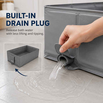 Paws in Awe Collapsible Pet Bathtub with Drain Plug for Cats & Small Dogs - Easy At-Home Baths, Folds Flat for Storage