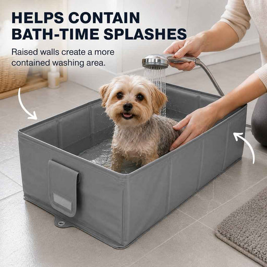 Paws in Awe Collapsible Pet Bathtub with Drain Plug for Cats & Small Dogs - Easy At-Home Baths, Folds Flat for Storage