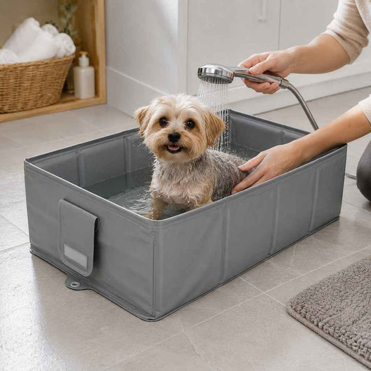 Paws in Awe Collapsible Pet Bathtub with Drain Plug for Cats & Small Dogs - Easy At-Home Baths, Folds Flat for Storage