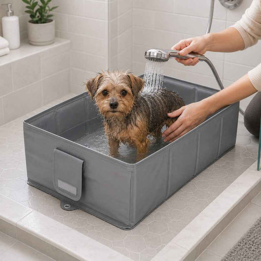 Paws in Awe Collapsible Pet Bathtub with Drain Plug for Cats & Small Dogs - Easy At-Home Baths, Folds Flat for Storage