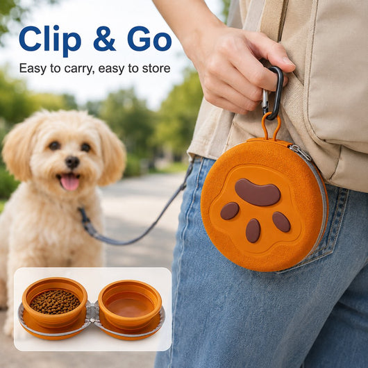 Collapsible Pet Travel Bowl with 2-in-1 Food & Water Design