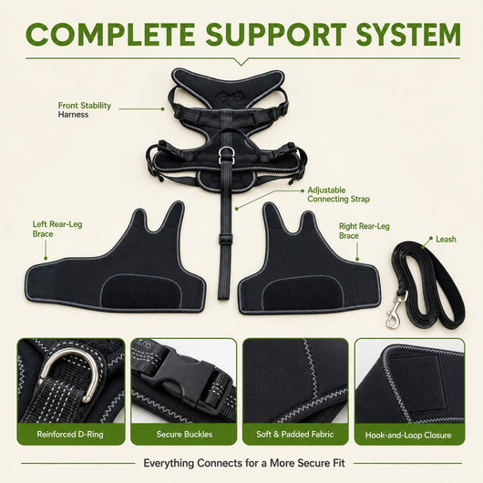 Komavic Dual Rear Leg Dog Support Brace with Harness