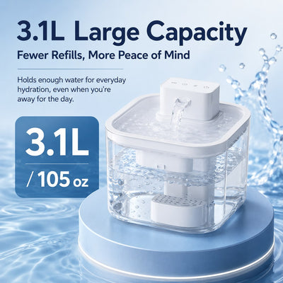 Komavic Cordless Motion Sensor Cat Water Fountain for Any Room - 3.1L Fresh Water Without Cords