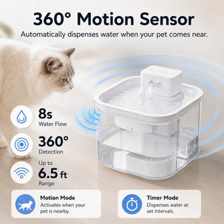 Komavic Cordless Motion Sensor Cat Water Fountain for Any Room - 3.1L Fresh Water Without Cords