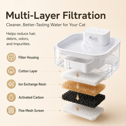 Komavic Cordless Motion Sensor Cat Water Fountain for Any Room - 3.1L Fresh Water Without Cords