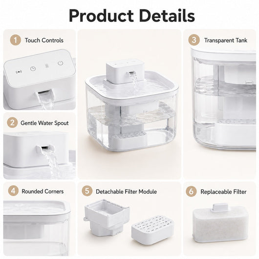 Komavic Cordless Motion Sensor Cat Water Fountain for Any Room - 3.1L Fresh Water Without Cords