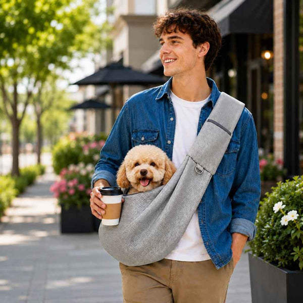 Paws in Awe Crossbody Pet Sling Carrier for Small Dogs & Cats - Breathable Hands-Free Travel Bag for Walks, Errands & Vet Visits