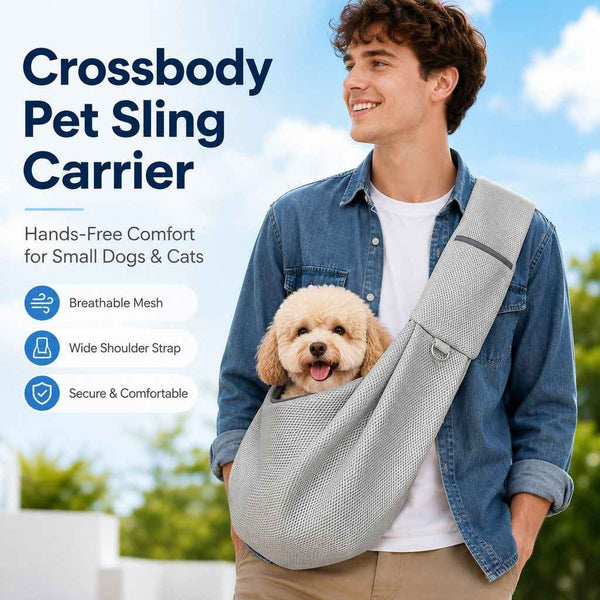 Paws in Awe Crossbody Pet Sling Carrier for Small Dogs & Cats - Breathable Hands-Free Travel Bag for Walks, Errands & Vet Visits
