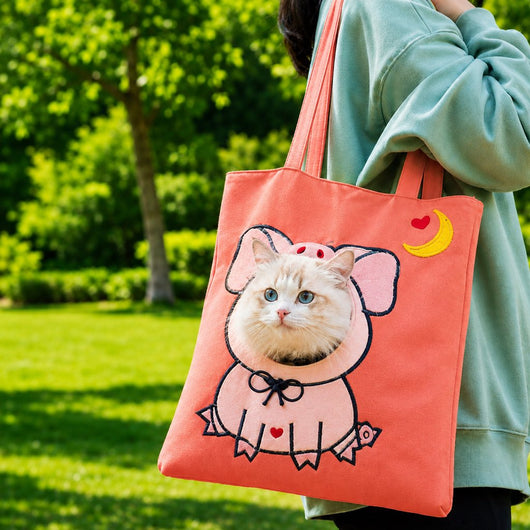 Head-Out Cat Carrier Tote with Safety Leash & Drawstring Opening