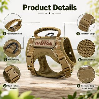Komavic Adjustable Tactical Cat Harness with Leash