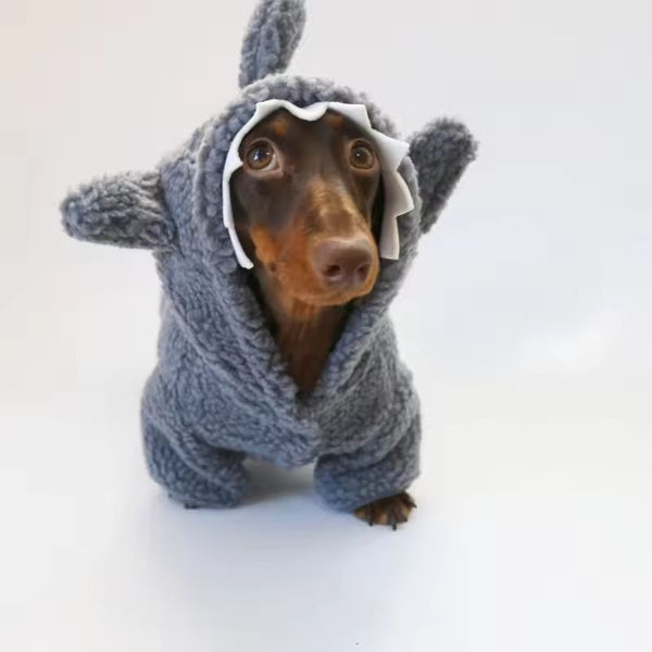 Komavic Plush Shark Dog Hoodie for Long-Body Dogs