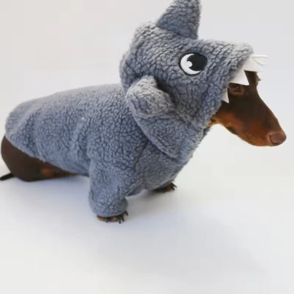 Komavic Plush Shark Dog Hoodie for Long-Body Dogs