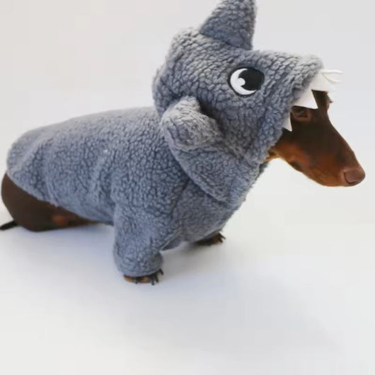 Komavic Plush Shark Dog Hoodie for Long-Body Dogs