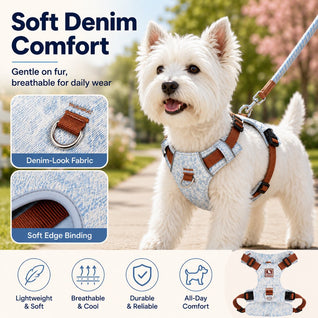 Komavic Vintage Denim Dog Harness & Leash Set
