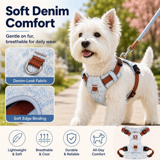Komavic Vintage Denim Dog Harness & Leash Set