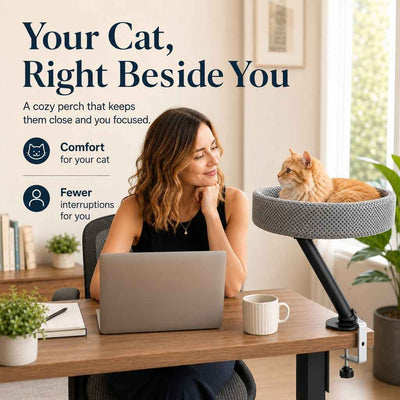 Paws in Awe Desk Mounted Cat Bed Perch for Home Office - Space Saving Elevated Cat Lounger with Soft Breathable Fabric for Cats to Relax Beside Your Workspace