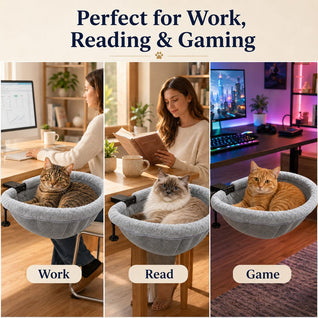 Komavic Desk-Mounted Cat Bed for Home Offices - Space-Saving Clamp-On Cat Hammock