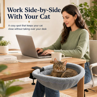 Komavic Desk-Mounted Cat Bed for Home Offices - Space-Saving Clamp-On Cat Hammock