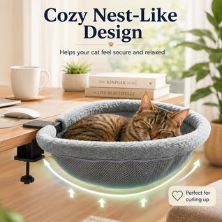 Komavic Desk-Mounted Cat Bed for Home Offices - Space-Saving Clamp-On Cat Hammock