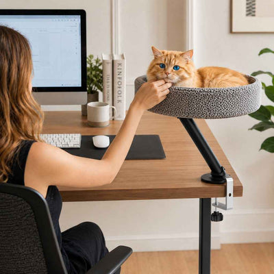 Paws in Awe Desk Mounted Cat Bed Perch for Home Office - Space Saving Elevated Cat Lounger with Soft Breathable Fabric for Cats to Relax Beside Your Workspace