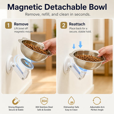 Komavic Wall-Mounted Pet Bowl No-Drill Elevated Feeding