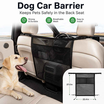 Paws in Awe Dog Car Barrier Mesh for Road Trips - Keep Pets in the Back Seat & Help Reduce Driver Distractions