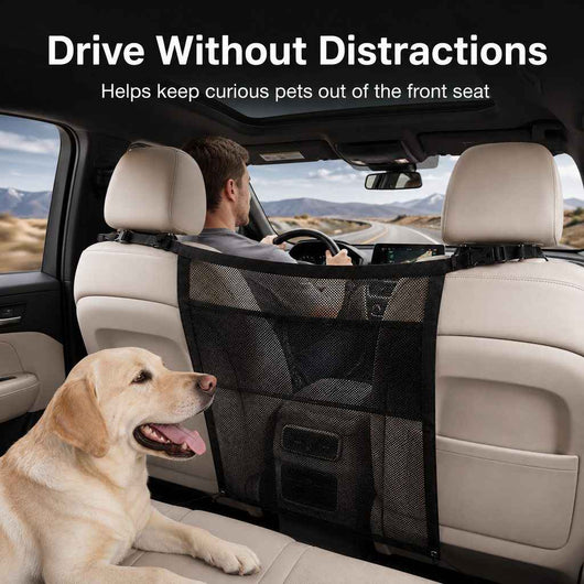 Paws in Awe Dog Car Barrier Mesh for Road Trips - Keep Pets in the Back Seat & Help Reduce Driver Distractions