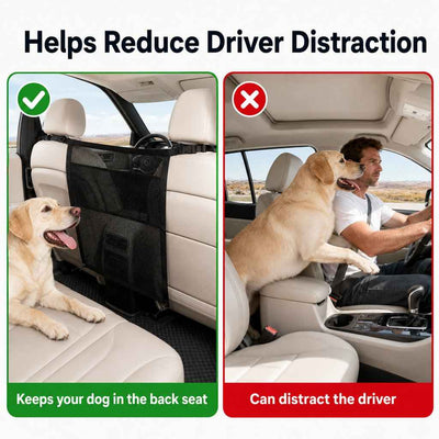 Paws in Awe Dog Car Barrier Mesh for Road Trips - Keep Pets in the Back Seat & Help Reduce Driver Distractions