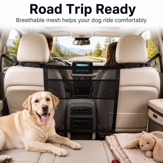 Paws in Awe Dog Car Barrier Mesh for Road Trips - Keep Pets in the Back Seat & Help Reduce Driver Distractions