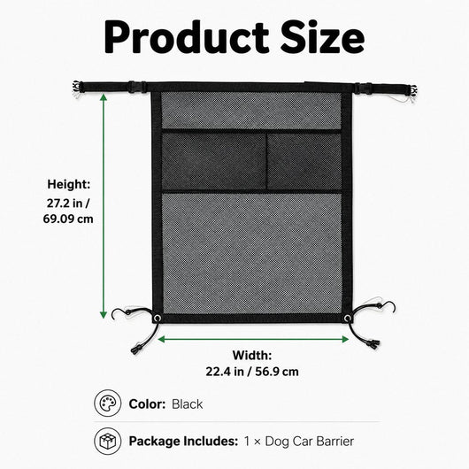 Komavic Dog Car Barrier Mesh with Storage Pocket