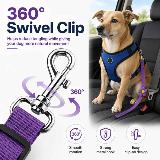 Paws in Awe Adjustable Dog Car Seat Belt for Back Seat Travel - Helps Keep Pets Secure & Reduce Driver Distraction