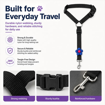 Komavic Adjustable Dog Car Seat Belt Headrest Tether