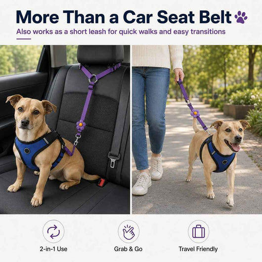 Paws in Awe Adjustable Dog Car Seat Belt for Back Seat Travel - Helps Keep Pets Secure & Reduce Driver Distraction