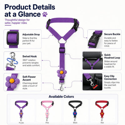 Komavic Adjustable Dog Car Seat Belt Headrest Tether