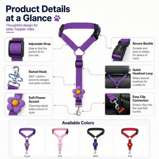 Komavic Adjustable Dog Car Seat Belt Headrest Tether