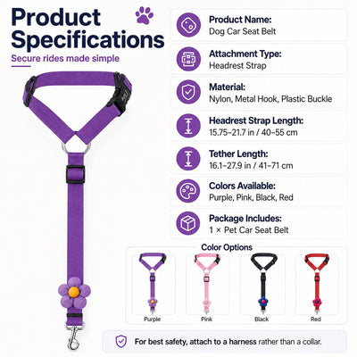 Komavic Adjustable Dog Car Seat Belt Headrest Tether