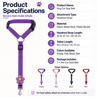 Komavic Adjustable Dog Car Seat Belt Headrest Tether