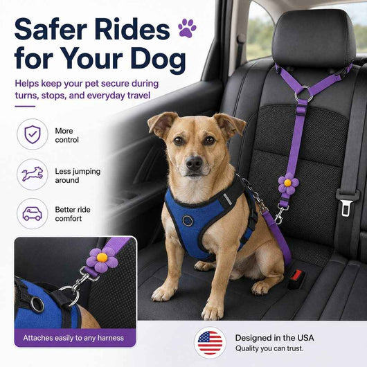 Paws in Awe Adjustable Dog Car Seat Belt for Back Seat Travel - Helps Keep Pets Secure & Reduce Driver Distraction