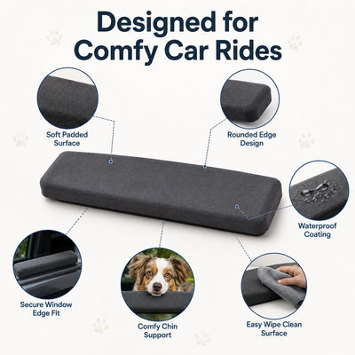 Dog Car Window Chin Rest Cushion for Car Doors – Soft Padded Window Edge Support for Dogs on Road Trips &amp; Daily Rides