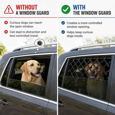 Paws in Awe Expandable Dog Car Window Guard for Car Rides - Adjustable Rear Window Barrier for Curious Dogs