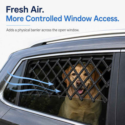 Paws in Awe Expandable Dog Car Window Guard for Car Rides - Adjustable Rear Window Barrier for Curious Dogs