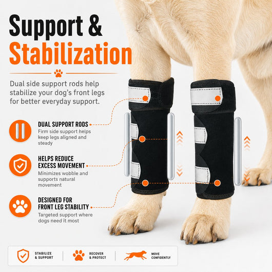 Komavic Dog Front Leg Brace for Weak or Injured Legs - Adjustable Support for Stability, Recovery & Daily Walking Comfort