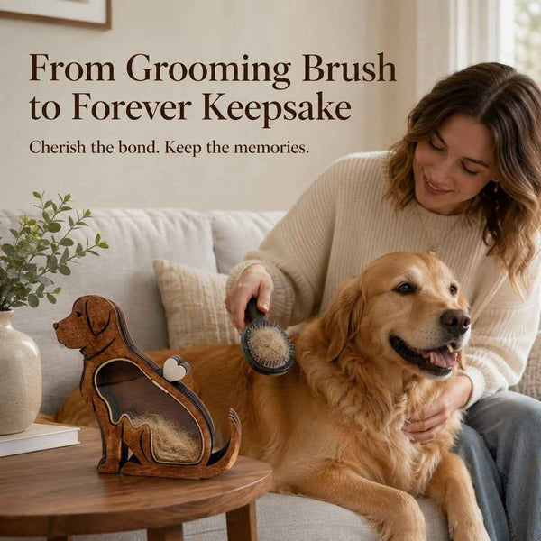 Paws in Awe Wooden Pet Fur Keepsake Box for Grooming Memories & Pet Loss - Display Their Fur Instead of Hiding It Away