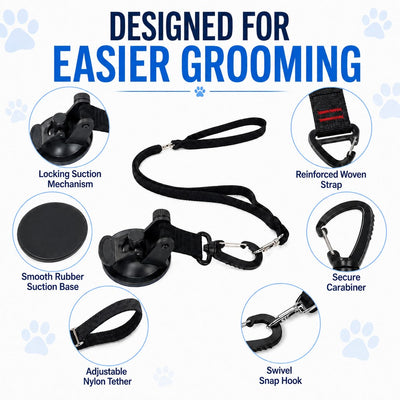 Hands-Free Dog Bathing & Grooming Suction Cup Tether - Less Chasing, Easier At-Home Grooming