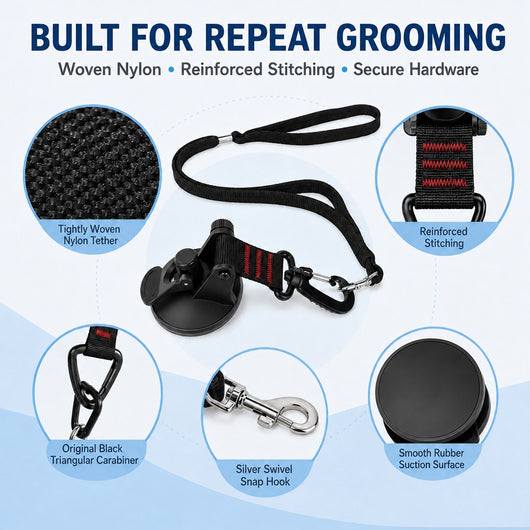 Hands-Free Dog Bathing & Grooming Suction Cup Tether - Less Chasing, Easier At-Home Grooming