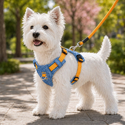 Komavic Vintage Denim Dog Harness & Leash Set