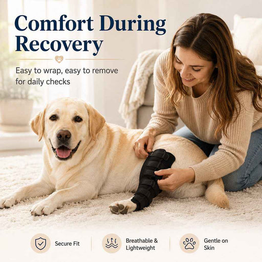 Paws in Awe Dog Leg Recovery Brace for Post-Surgery Care, Adjustable Rear Leg Support to Help Protect Against Licking & Chewing